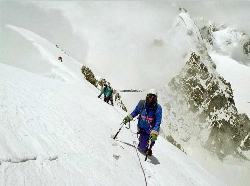 Summit ridge of Panch Chuli V during the first ascent on June 20, 1992. Photo: Stephen Venables