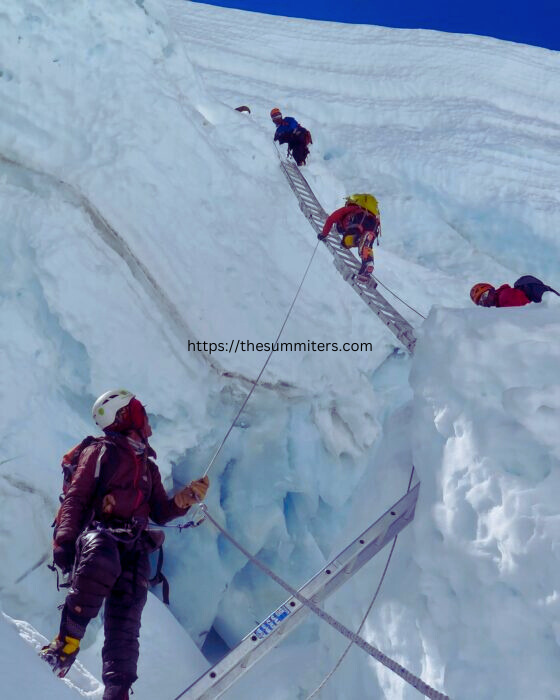 Climbers in the Khumbu Icefall. Photo: Pasang Rinzee

