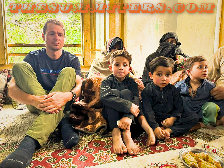 Wilhelm Steindl (left) visited Muhammad Hassan’s family after the tragedy on K2. He has helped Hassan’s family, invested in a climbing school project, and contributed to the recent recovery operation. Photo: Philip Flaemig