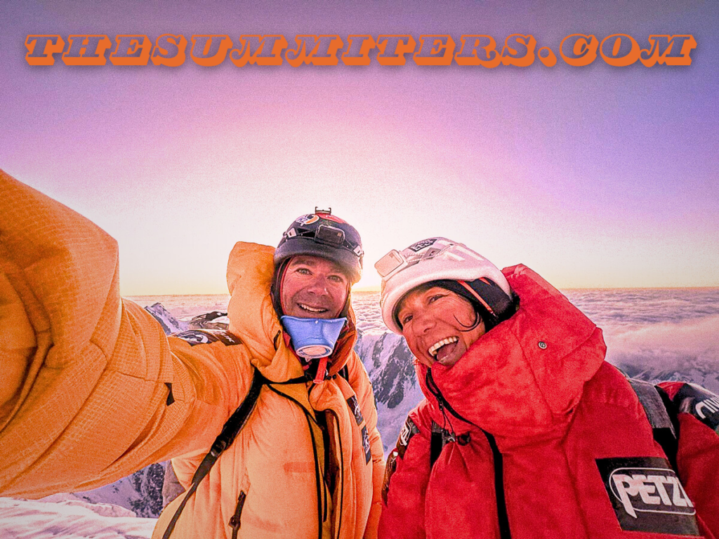 Zeb Roche and Liv Sansoz, no-O2 on the summit of K2. Photo: Zeb Roche

