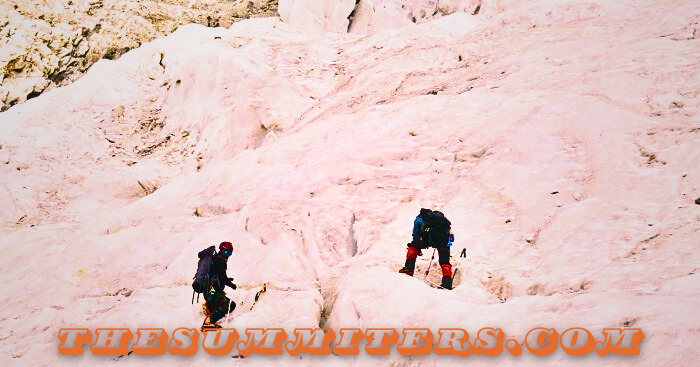 Raw ice and crevasses on the Messner route of Nanga Parbat in late August 2022. Photo: Mingma G

