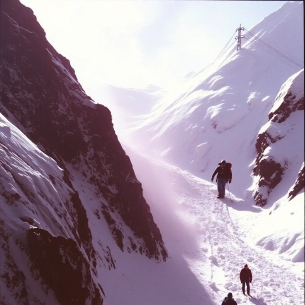 A black-and-white photo of climbers during an expedition in the 1970s, capturing the spirit of adventure and the challenges they faced.