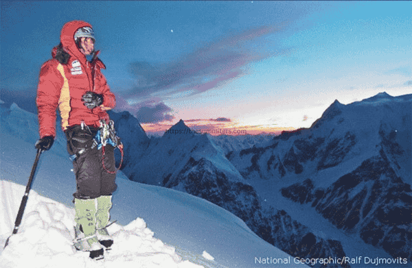 Gerlinde Kaltenbrunner at Camp 2 on the North Face of K2. She summited in 2011 without oxygen or support, she led some of the pitches, and had no fixed ropes or camps. Photo: Ralf Dujmovits/National Geographic

